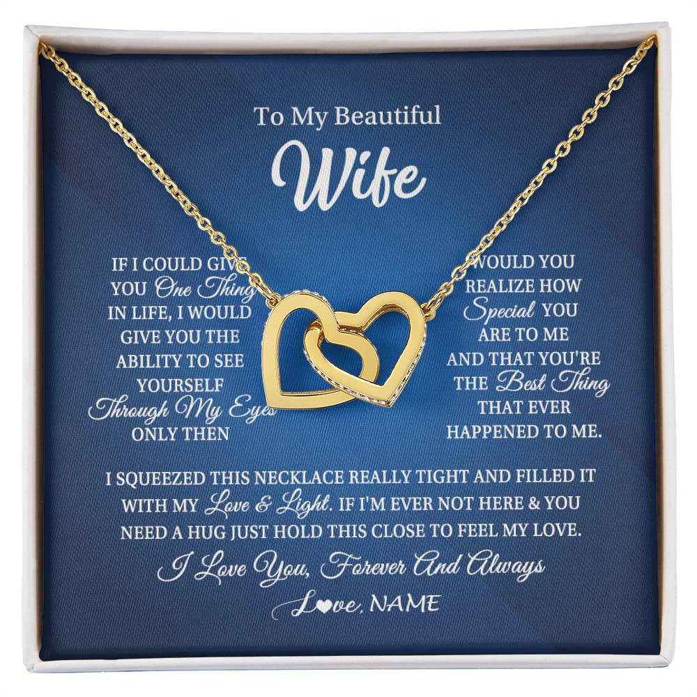 Interlocking Hearts Necklace 18K Yellow Gold Finish | 1 | Personalized To My Beautiful Wife Necklace From Husband Hold This Close My Love Wife Birthday Anniversary Valentine Christmas Customized Gift Box Message Card | siriusteestore