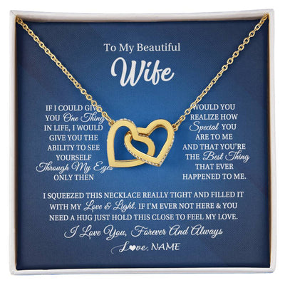 Interlocking Hearts Necklace 18K Yellow Gold Finish | 1 | Personalized To My Beautiful Wife Necklace From Husband Hold This Close My Love Wife Birthday Anniversary Valentine Christmas Customized Gift Box Message Card | siriusteestore