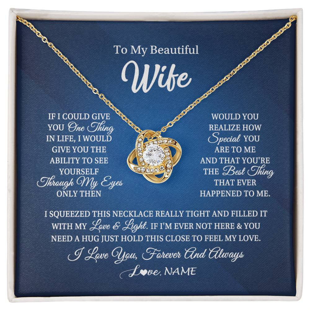 Love Knot Necklace 18K Yellow Gold Finish | 1 | Personalized To My Beautiful Wife Necklace From Husband Hold This Close My Love Wife Birthday Anniversary Valentine Christmas Customized Gift Box Message Card | siriusteestore