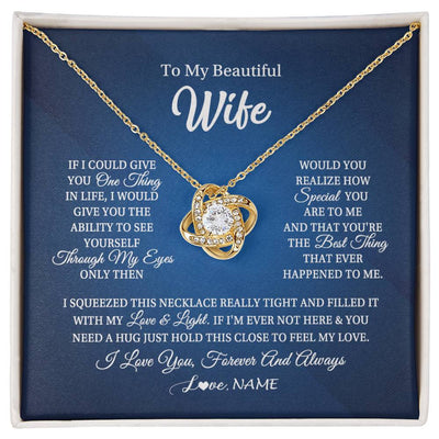 Love Knot Necklace 18K Yellow Gold Finish | 1 | Personalized To My Beautiful Wife Necklace From Husband Hold This Close My Love Wife Birthday Anniversary Valentine Christmas Customized Gift Box Message Card | siriusteestore