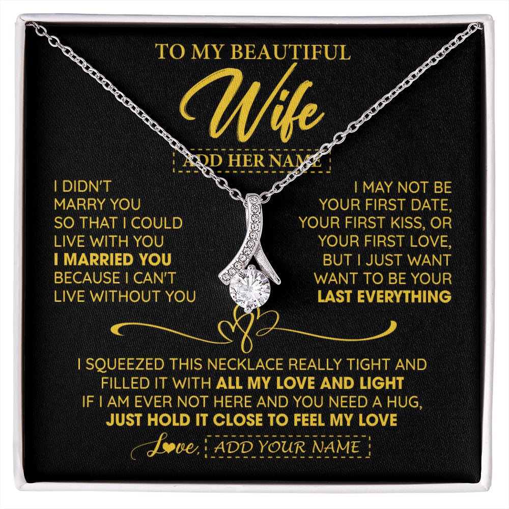 Alluring Beauty Necklace 14K White Gold Finish | 1 | Personalized To My Beautiful Wife Necklace From Husband I Can't Live Without You Romantic Valentines Gifts For Wife Birthday Christmas Gift Box Message Card | siriusteestore.myshopify