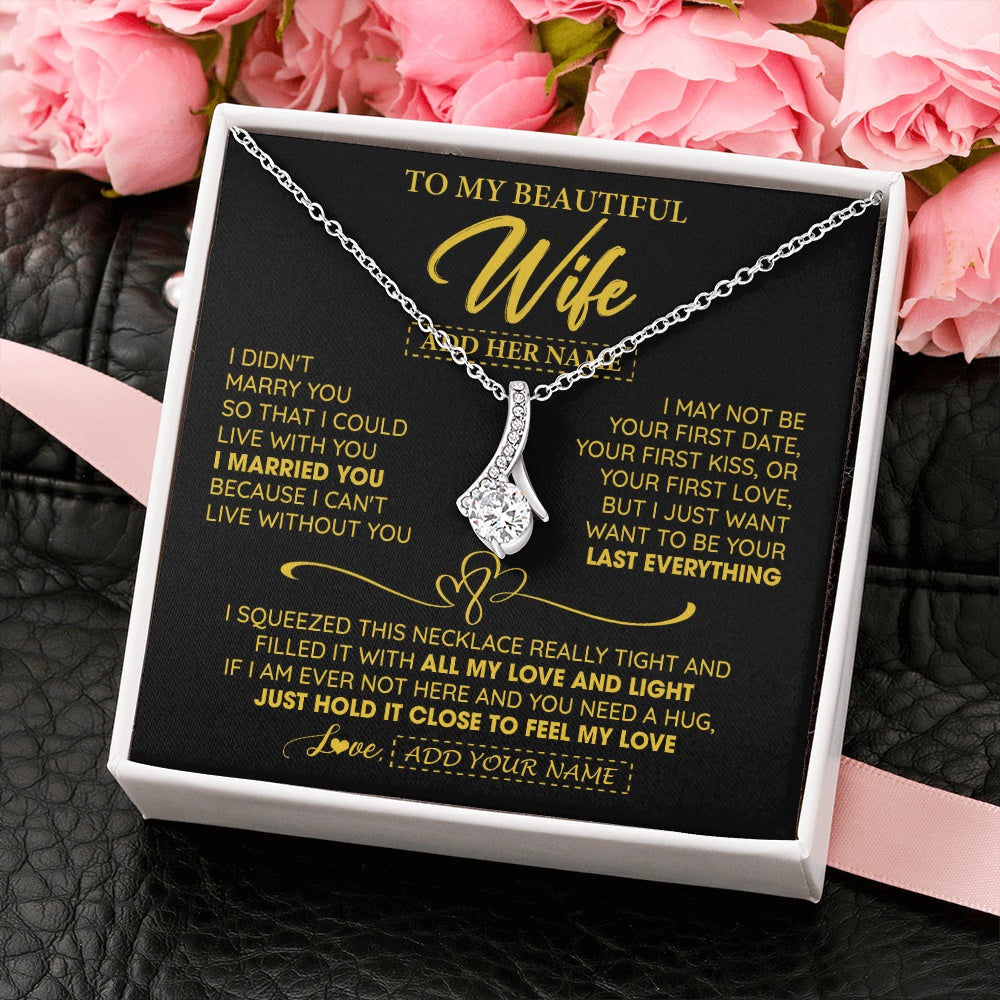 Alluring Beauty Necklace 14K White Gold Finish | 2 | Personalized To My Beautiful Wife Necklace From Husband I Can't Live Without You Romantic Valentines Gifts For Wife Birthday Christmas Gift Box Message Card | siriusteestore.myshopify