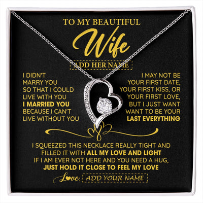 Forever Love Necklace 14K White Gold Finish | 1 | Personalized To My Beautiful Wife Necklace From Husband I Can't Live Without You Romantic Valentines Gifts For Wife Birthday Christmas Gift Box Message Card | siriusteestore.myshopify