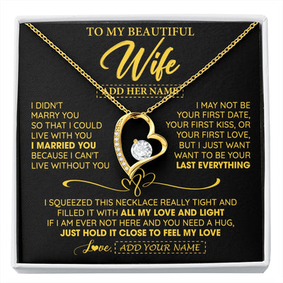Forever Love Necklace 18K Yellow Gold Finish | 1 | Personalized To My Beautiful Wife Necklace From Husband I Can't Live Without You Romantic Valentines Gifts For Wife Birthday Christmas Gift Box Message Card | siriusteestore.myshopify