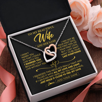 Interlocking Hearts Necklace Stainless Steel & Rose Gold Finish | 2 | Personalized To My Beautiful Wife Necklace From Husband I Can't Live Without You Romantic Valentines Gifts For Wife Birthday Christmas Gift Box Message Card | siriusteestore.myshopify