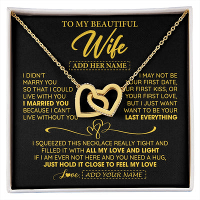 Interlocking Hearts Necklace 18K Yellow Gold Finish | 1 | Personalized To My Beautiful Wife Necklace From Husband I Can't Live Without You Romantic Valentines Gifts For Wife Birthday Christmas Gift Box Message Card | siriusteestore.myshopify