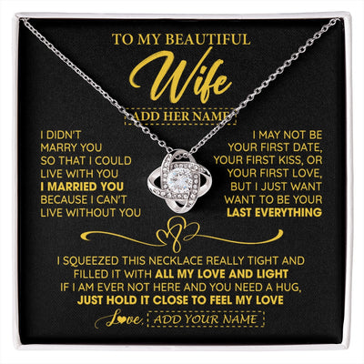 Love Knot Necklace 14K White Gold Finish | 1 | Personalized To My Beautiful Wife Necklace From Husband I Can't Live Without You Romantic Valentines Gifts For Wife Birthday Christmas Gift Box Message Card | siriusteestore.myshopify