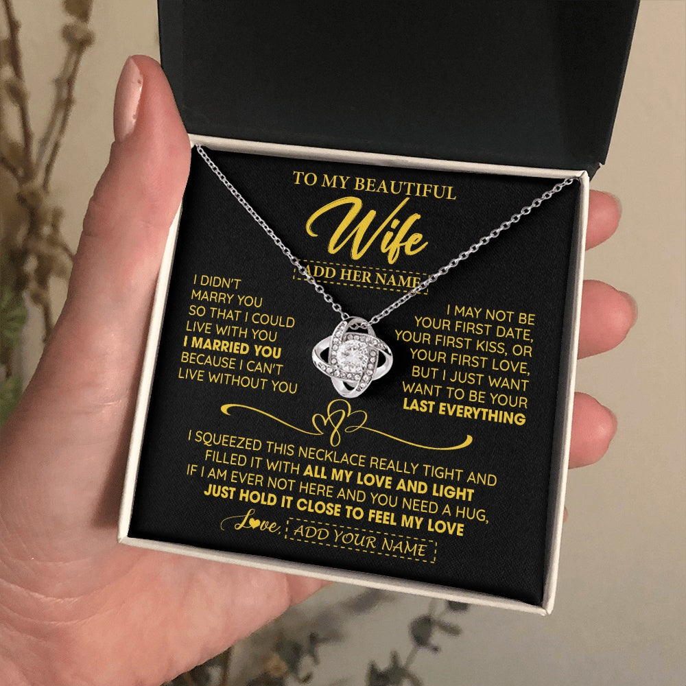 Love Knot Necklace 14K White Gold Finish | 2 | Personalized To My Beautiful Wife Necklace From Husband I Can't Live Without You Romantic Valentines Gifts For Wife Birthday Christmas Gift Box Message Card | siriusteestore.myshopify