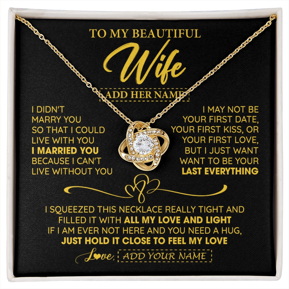 Love Knot Necklace 18K Yellow Gold Finish | 1 | Personalized To My Beautiful Wife Necklace From Husband I Can't Live Without You Romantic Valentines Gifts For Wife Birthday Christmas Gift Box Message Card | siriusteestore.myshopify