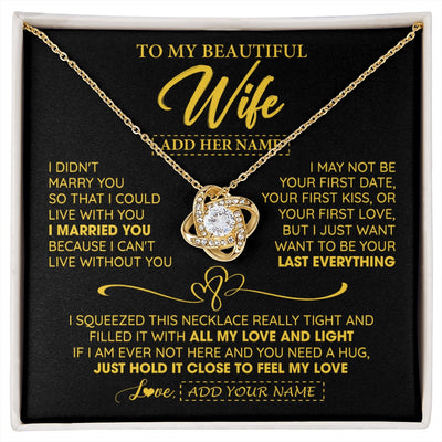 Love Knot Necklace 18K Yellow Gold Finish | 1 | Personalized To My Beautiful Wife Necklace From Husband I Can't Live Without You Romantic Valentines Gifts For Wife Birthday Christmas Gift Box Message Card | siriusteestore.myshopify