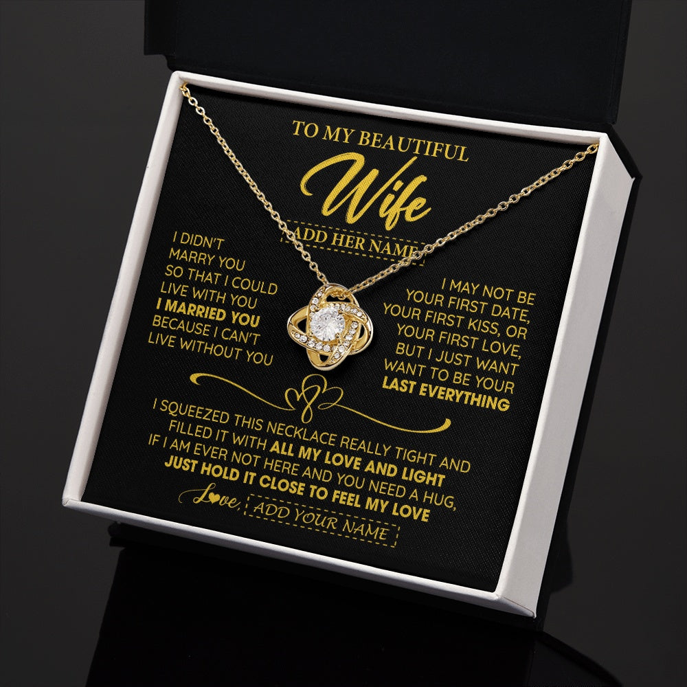 Love Knot Necklace 18K Yellow Gold Finish | 2 | Personalized To My Beautiful Wife Necklace From Husband I Can't Live Without You Romantic Valentines Gifts For Wife Birthday Christmas Gift Box Message Card | siriusteestore.myshopify