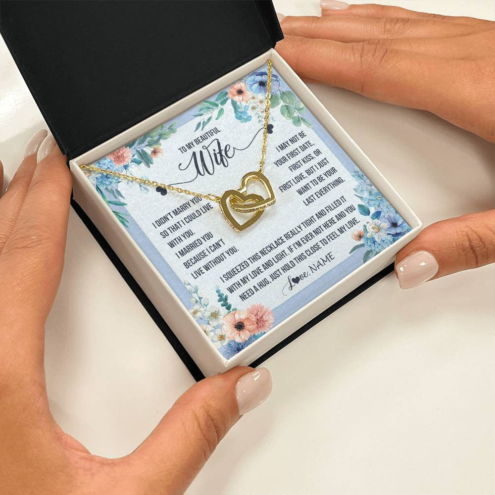 Interlocking Hearts Necklace 18K Yellow Gold Finish | 2 | Personalized To My Beautiful Wife Necklace From Husband I Didn't Marry You Hot Wife Birthday Anniversary Wedding Day Christmas Customized Gift Box Message Card | siriusteestore