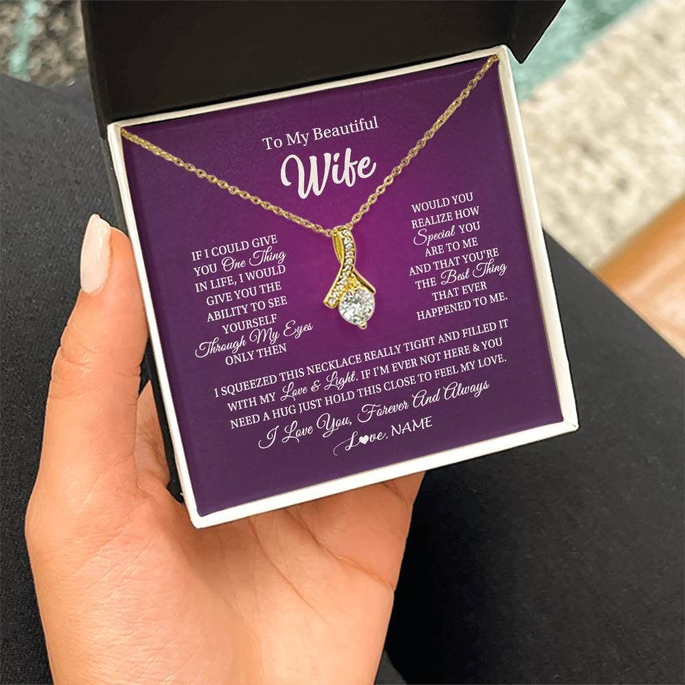 Alluring Beauty Necklace 18K Yellow Gold Finish | 2 | Personalized To My Beautiful Wife Necklace From Husband I Love You Wife Birthday Anniversary Valentines Day Christmas Jewelry Customized Gift Box Message Card | siriusteestore
