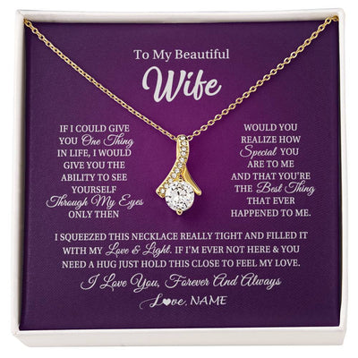 Alluring Beauty Necklace 18K Yellow Gold Finish | 1 | Personalized To My Beautiful Wife Necklace From Husband I Love You Wife Birthday Anniversary Valentines Day Christmas Jewelry Customized Gift Box Message Card | siriusteestore
