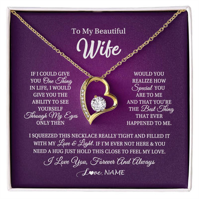Forever Love Necklace 18K Yellow Gold Finish | 1 | Personalized To My Beautiful Wife Necklace From Husband I Love You Wife Birthday Anniversary Valentines Day Christmas Jewelry Customized Gift Box Message Card | siriusteestore