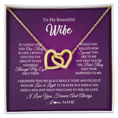 Interlocking Hearts Necklace 18K Yellow Gold Finish | 1 | Personalized To My Beautiful Wife Necklace From Husband I Love You Wife Birthday Anniversary Valentines Day Christmas Jewelry Customized Gift Box Message Card | siriusteestore