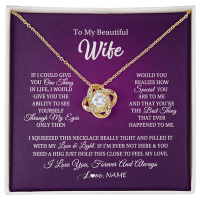 Love Knot Necklace 18K Yellow Gold Finish | 1 | Personalized To My Beautiful Wife Necklace From Husband I Love You Wife Birthday Anniversary Valentines Day Christmas Jewelry Customized Gift Box Message Card | siriusteestore