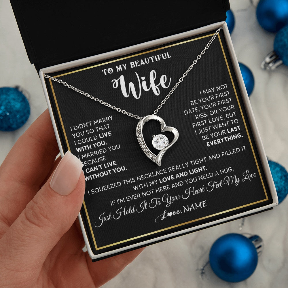 Forever Love Necklace 14K White Gold Finish | 2 | Personalized To My Beautiful Wife Necklace From Husband I Love You Wife Birthday Gifts Anniversary Valentines Day Christmas Customized Gift Box Message Card | siriusteestore.myshopify