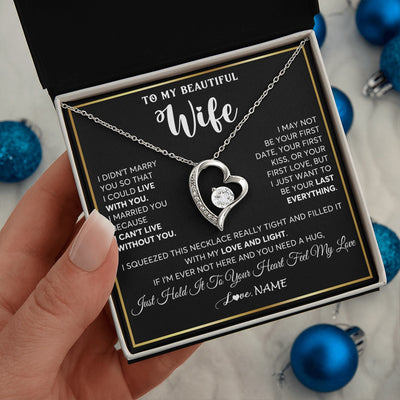 Forever Love Necklace 14K White Gold Finish | 2 | Personalized To My Beautiful Wife Necklace From Husband I Love You Wife Birthday Gifts Anniversary Valentines Day Christmas Customized Gift Box Message Card | siriusteestore.myshopify