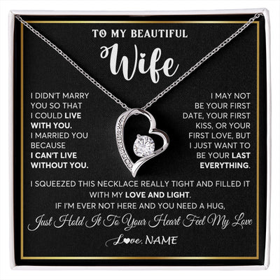 Forever Love Necklace 14K White Gold Finish | 1 | Personalized To My Beautiful Wife Necklace From Husband I Love You Wife Birthday Gifts Anniversary Valentines Day Christmas Customized Gift Box Message Card | siriusteestore.myshopify