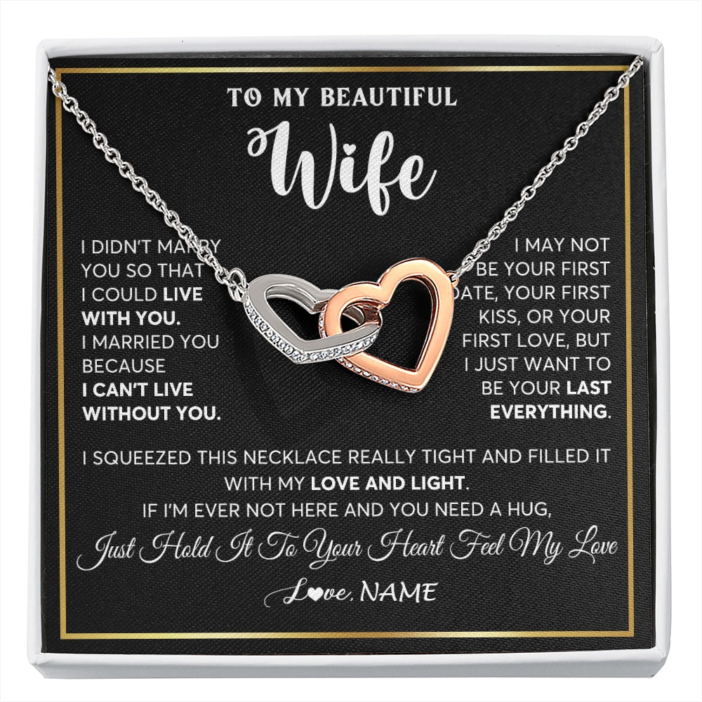 Interlocking Hearts Necklace Stainless Steel & Rose Gold Finish | 1 | Personalized To My Beautiful Wife Necklace From Husband I Love You Wife Birthday Gifts Anniversary Valentines Day Christmas Customized Gift Box Message Card | siriusteestore.myshopify