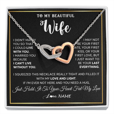 Interlocking Hearts Necklace Stainless Steel & Rose Gold Finish | 1 | Personalized To My Beautiful Wife Necklace From Husband I Love You Wife Birthday Gifts Anniversary Valentines Day Christmas Customized Gift Box Message Card | siriusteestore.myshopify