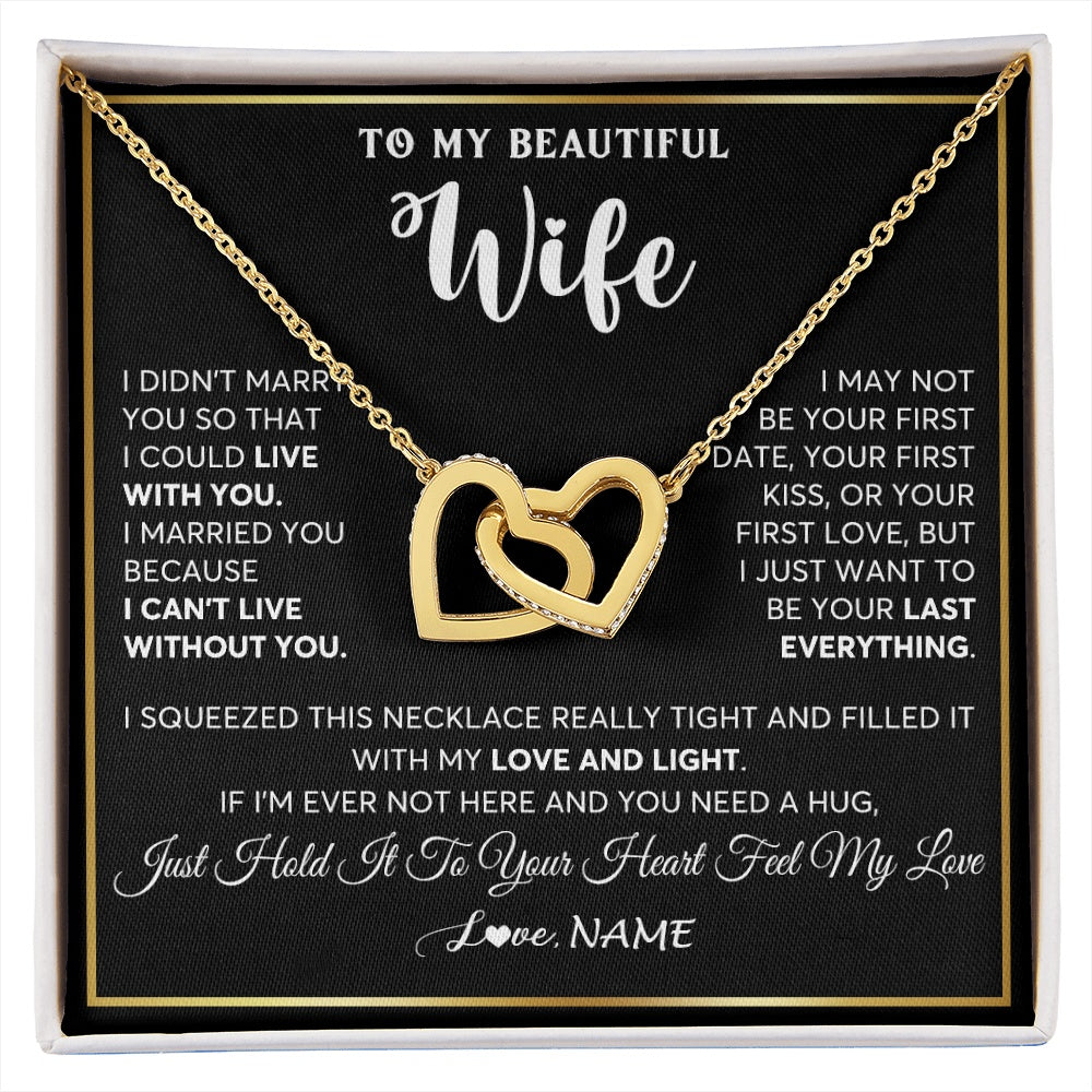 Interlocking Hearts Necklace 18K Yellow Gold Finish | 1 | Personalized To My Beautiful Wife Necklace From Husband I Love You Wife Birthday Gifts Anniversary Valentines Day Christmas Customized Gift Box Message Card | siriusteestore.myshopify