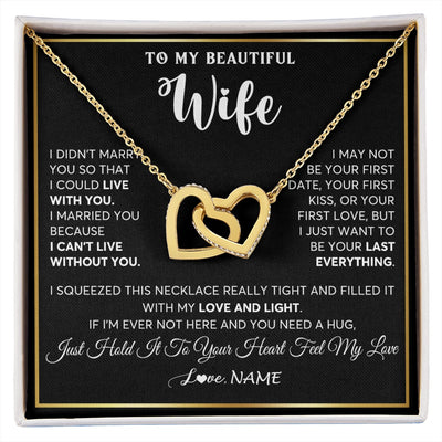 Interlocking Hearts Necklace 18K Yellow Gold Finish | 1 | Personalized To My Beautiful Wife Necklace From Husband I Love You Wife Birthday Gifts Anniversary Valentines Day Christmas Customized Gift Box Message Card | siriusteestore.myshopify