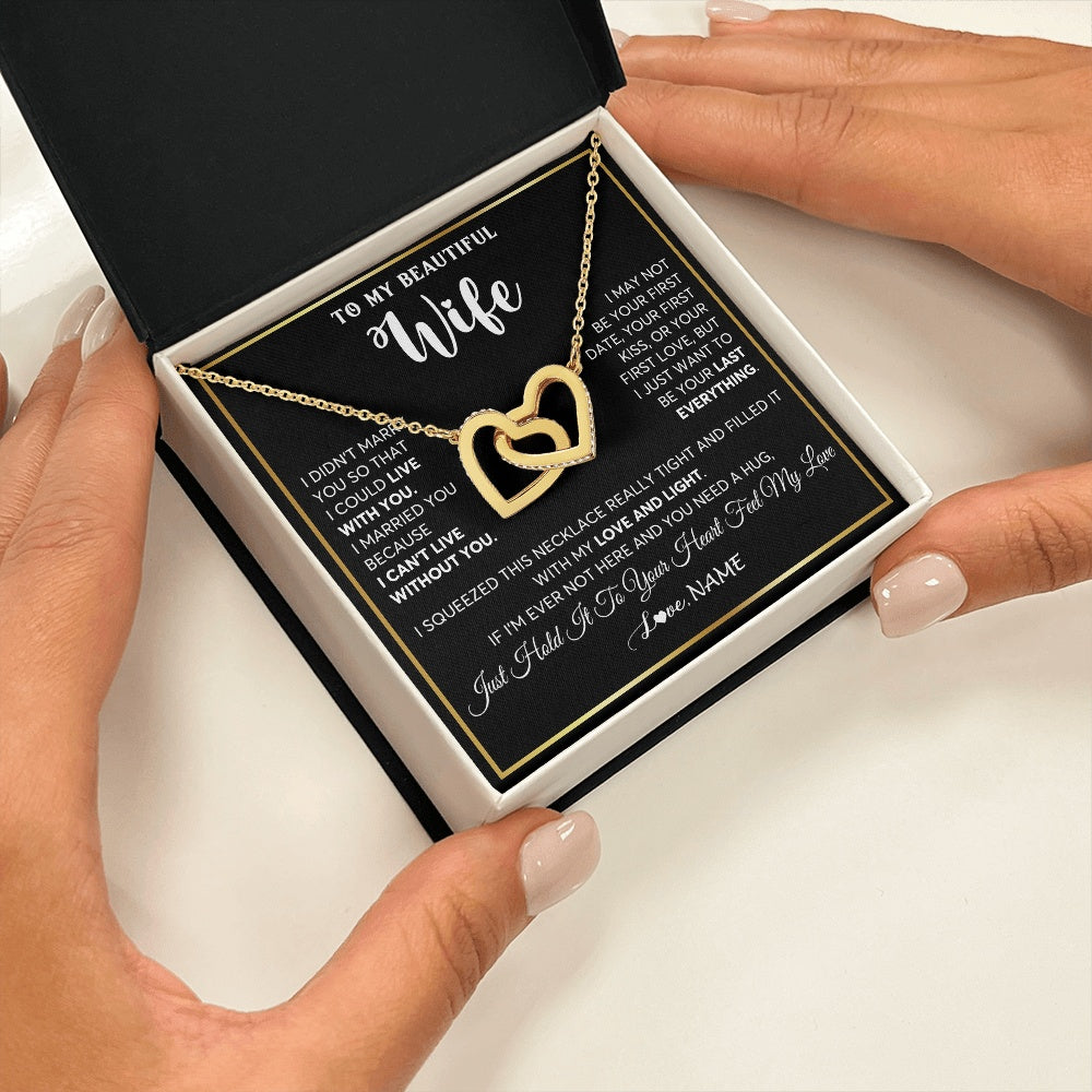 Interlocking Hearts Necklace 18K Yellow Gold Finish | 2 | Personalized To My Beautiful Wife Necklace From Husband I Love You Wife Birthday Gifts Anniversary Valentines Day Christmas Customized Gift Box Message Card | siriusteestore.myshopify