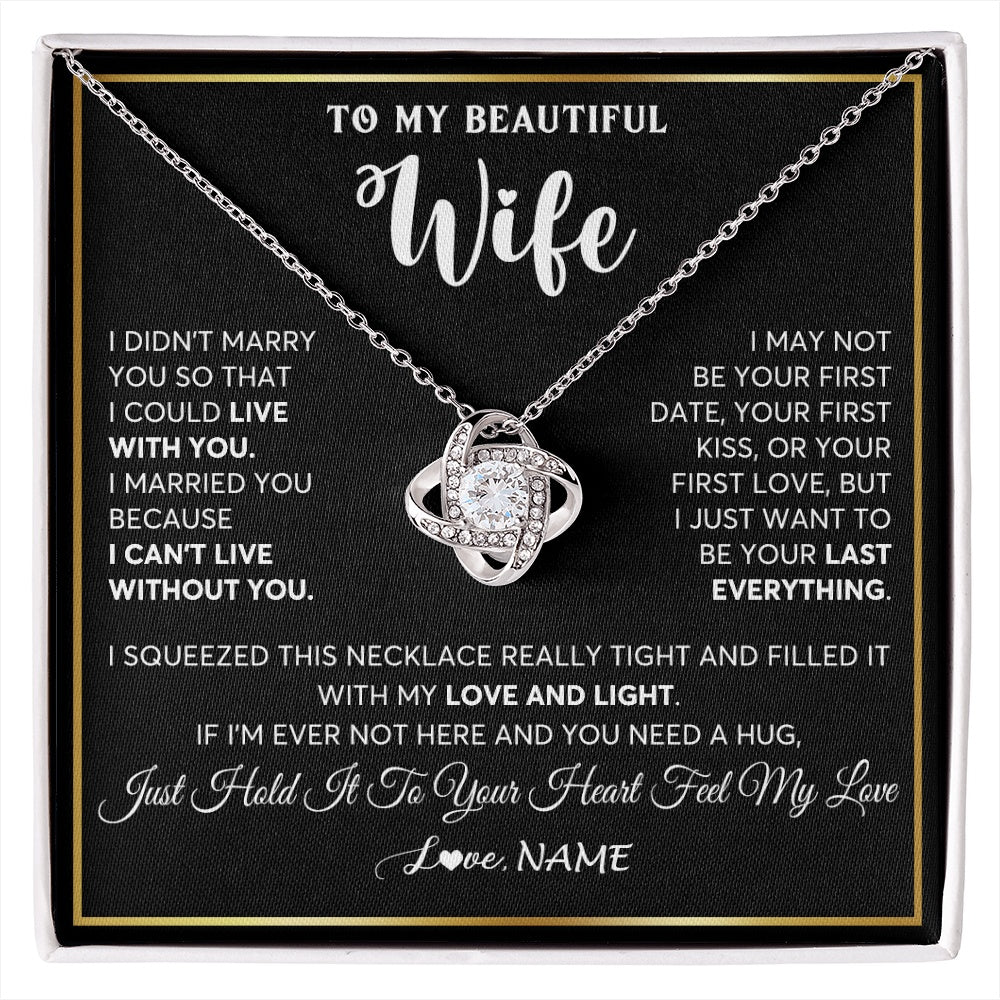 Love Knot Necklace 14K White Gold Finish | 1 | Personalized To My Beautiful Wife Necklace From Husband I Love You Wife Birthday Gifts Anniversary Valentines Day Christmas Customized Gift Box Message Card | siriusteestore.myshopify