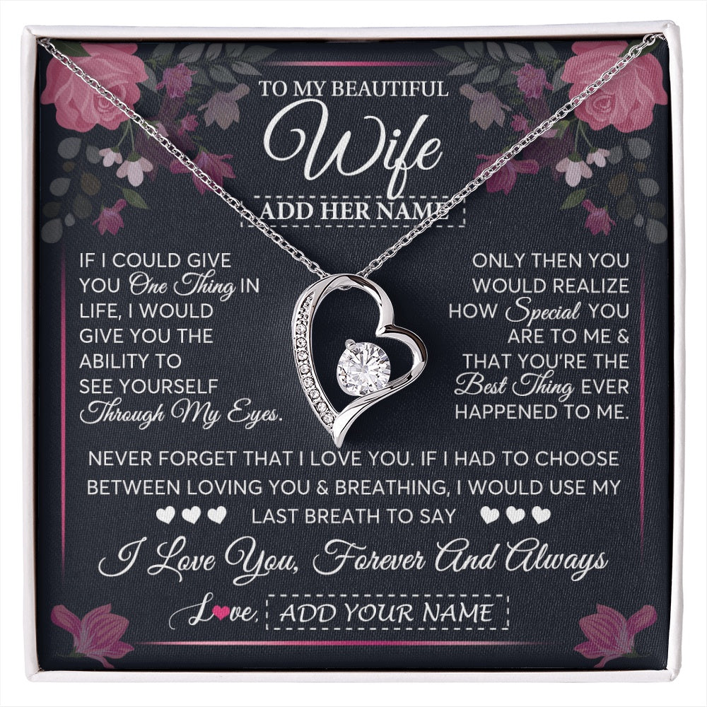 Forever Love Necklace 14K White Gold Finish | 1 | Personalized To My Beautiful Wife Necklace From Husband I Love You Wife Gifts Romantic Valentines Birthday For Her Christmas Custom Gift Box Message Card | siriusteestore.myshopify