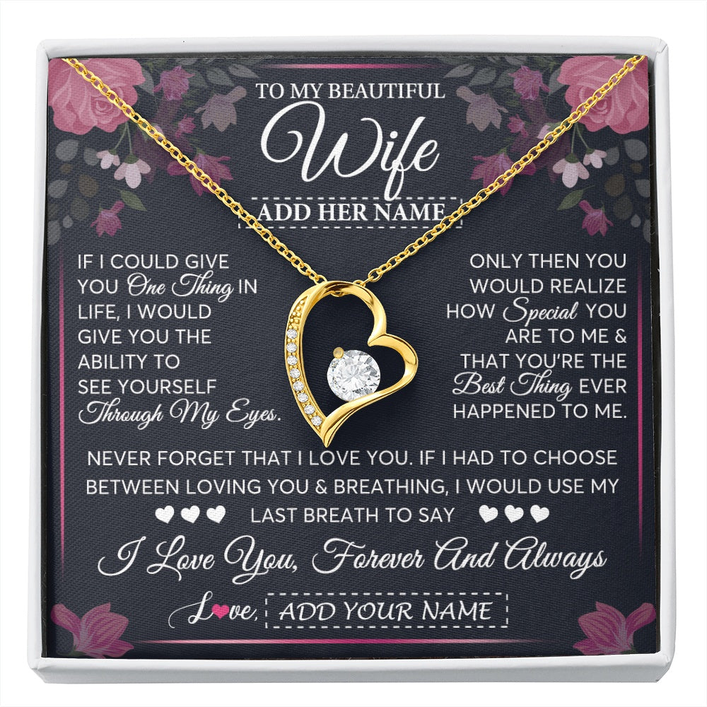 Forever Love Necklace 18K Yellow Gold Finish | 1 | Personalized To My Beautiful Wife Necklace From Husband I Love You Wife Gifts Romantic Valentines Birthday For Her Christmas Custom Gift Box Message Card | siriusteestore.myshopify
