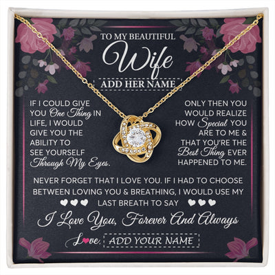 Love Knot Necklace 18K Yellow Gold Finish | 1 | Personalized To My Beautiful Wife Necklace From Husband I Love You Wife Gifts Romantic Valentines Birthday For Her Christmas Custom Gift Box Message Card | siriusteestore.myshopify