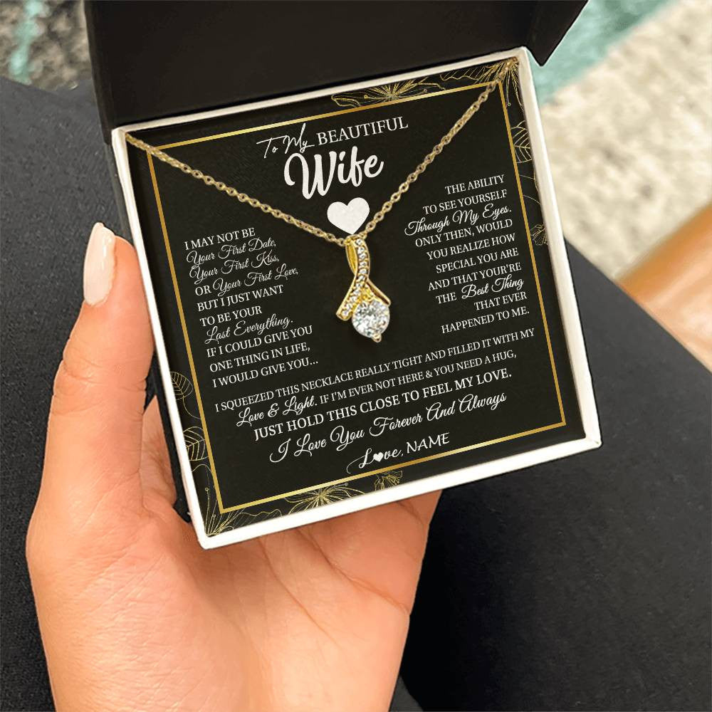 Alluring Beauty Necklace 18K Yellow Gold Finish | 2 | Personalized To My Beautiful Wife Necklace From Husband I May Not Be Your First Day Wife Valentines Day Birthday Christmas Customized Gift Box Message Card | siriusteestore