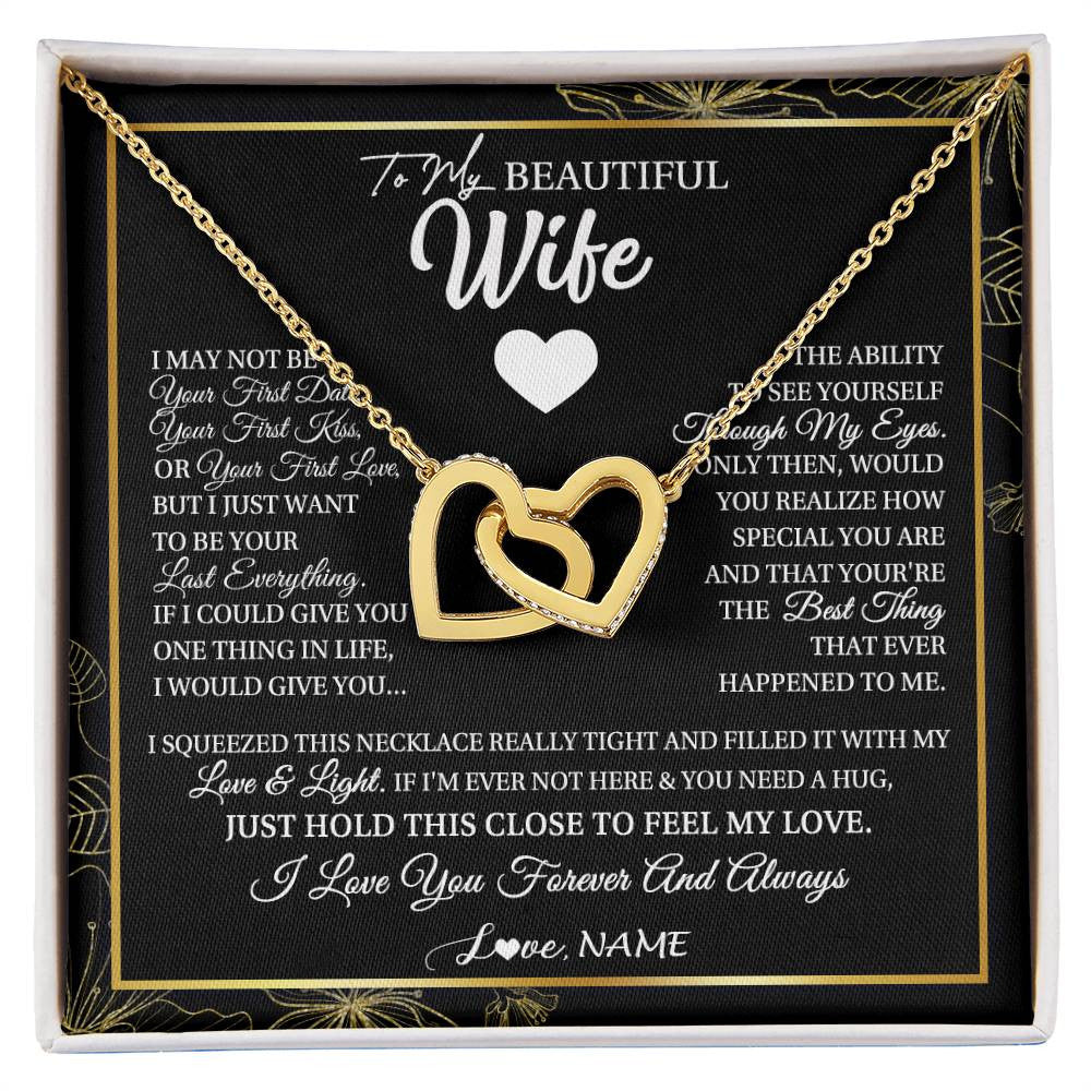 Interlocking Hearts Necklace 18K Yellow Gold Finish | 1 | Personalized To My Beautiful Wife Necklace From Husband I May Not Be Your First Day Wife Valentines Day Birthday Christmas Customized Gift Box Message Card | siriusteestore