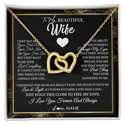 Interlocking Hearts Necklace 18K Yellow Gold Finish | 1 | Personalized To My Beautiful Wife Necklace From Husband I May Not Be Your First Day Wife Valentines Day Birthday Christmas Customized Gift Box Message Card | siriusteestore