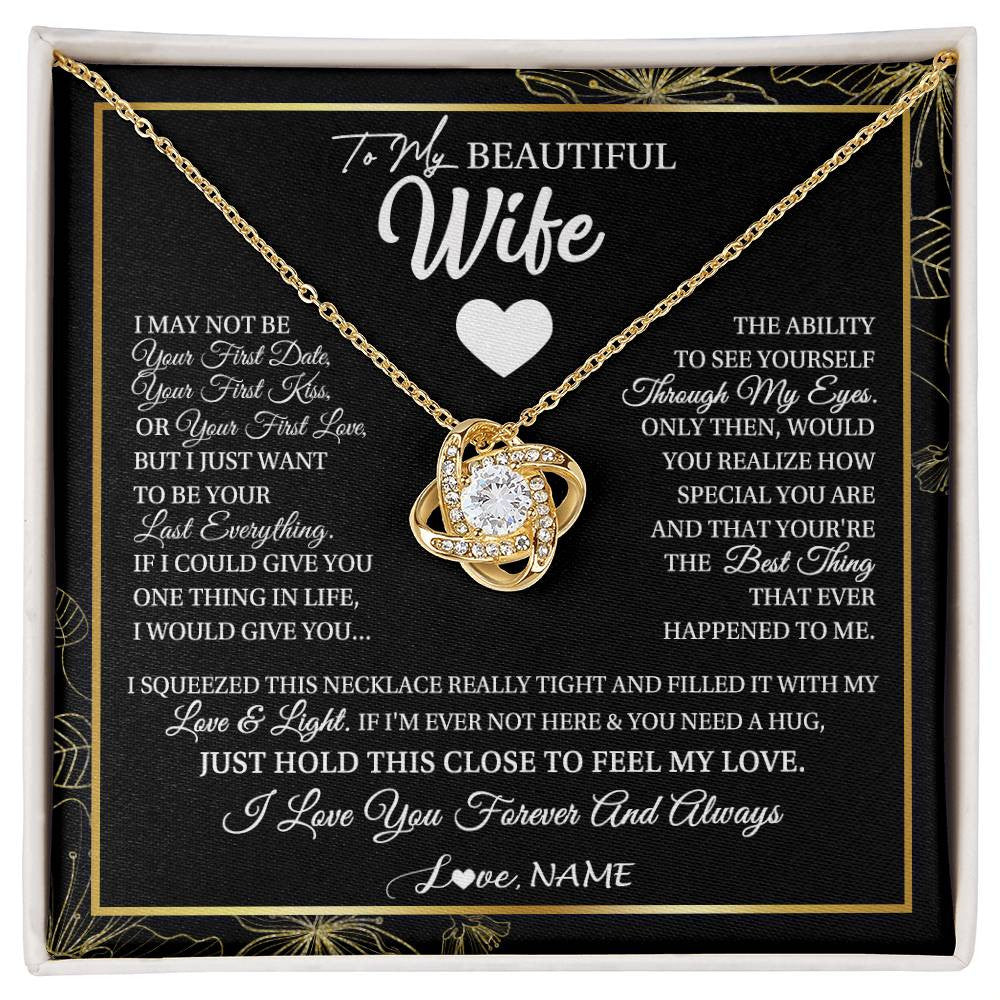 Love Knot Necklace 18K Yellow Gold Finish | 1 | Personalized To My Beautiful Wife Necklace From Husband I May Not Be Your First Day Wife Valentines Day Birthday Christmas Customized Gift Box Message Card | siriusteestore