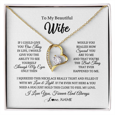 Forever Love Necklace 18K Yellow Gold Finish | 1 | Personalized To My Beautiful Wife Necklace From Husband If I Could Give You Wife Birthday Anniversary Wedding Day Christmas Customized Gift Box Message Card | siriusteestore