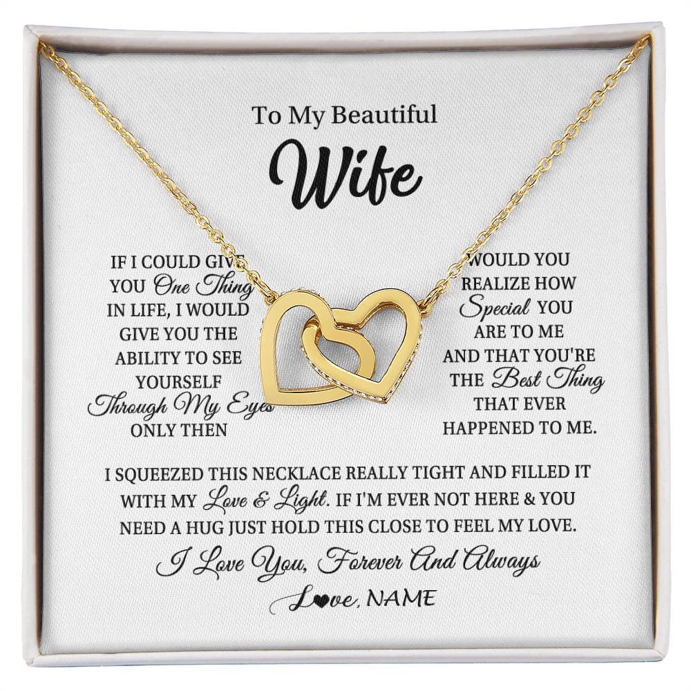 Interlocking Hearts Necklace 18K Yellow Gold Finish | 1 | Personalized To My Beautiful Wife Necklace From Husband If I Could Give You Wife Birthday Anniversary Wedding Day Christmas Customized Gift Box Message Card | siriusteestore