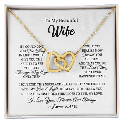Interlocking Hearts Necklace 18K Yellow Gold Finish | 1 | Personalized To My Beautiful Wife Necklace From Husband If I Could Give You Wife Birthday Anniversary Wedding Day Christmas Customized Gift Box Message Card | siriusteestore