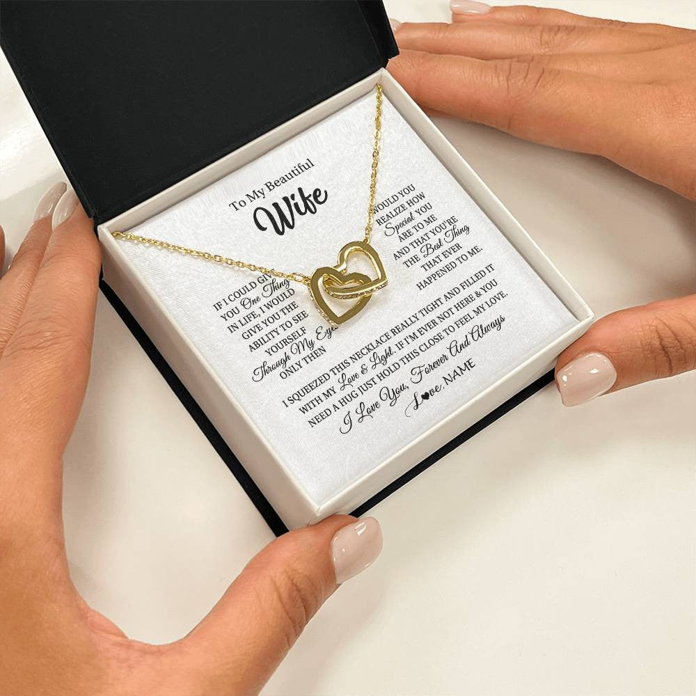 Interlocking Hearts Necklace 18K Yellow Gold Finish | 2 | Personalized To My Beautiful Wife Necklace From Husband If I Could Give You Wife Birthday Anniversary Wedding Day Christmas Customized Gift Box Message Card | siriusteestore