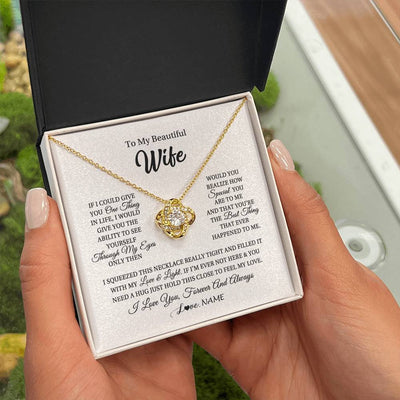 Love Knot Necklace 18K Yellow Gold Finish | 2 | Personalized To My Beautiful Wife Necklace From Husband If I Could Give You Wife Birthday Anniversary Wedding Day Christmas Customized Gift Box Message Card | siriusteestore