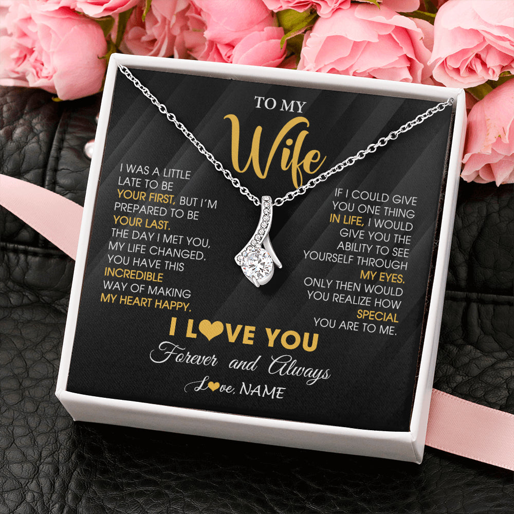 Alluring Beauty Necklace 14K White Gold Finish | 2 | Personalized To My Beautiful Wife Necklace From Husband Jewelry Forever Love Wife Birthday Gifts Anniversary Wedding Valentines Day Gift Box Message Card | siriusteestore