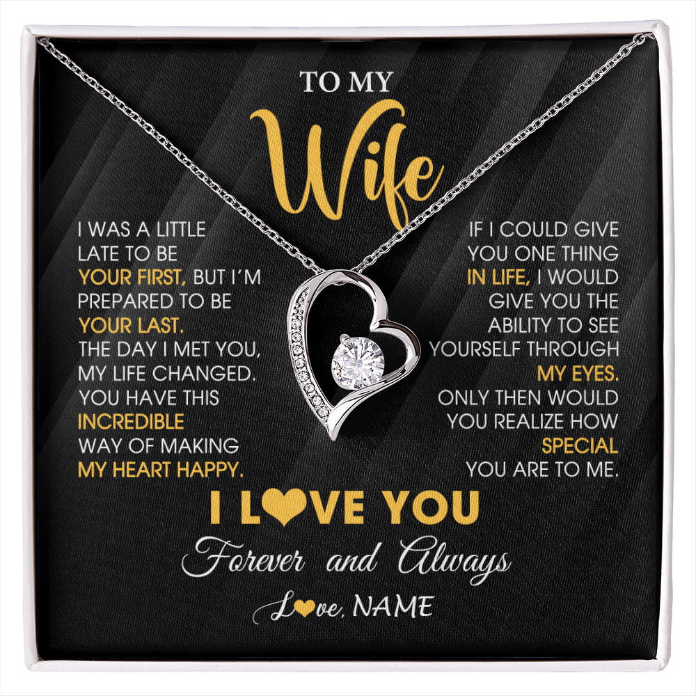 Forever Love Necklace 14K White Gold Finish | 1 | Personalized To My Beautiful Wife Necklace From Husband Jewelry Forever Love Wife Birthday Gifts Anniversary Wedding Valentines Day Gift Box Message Card | siriusteestore