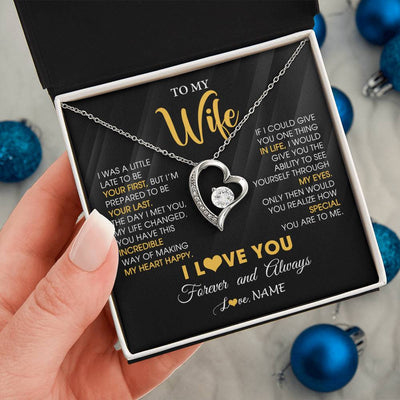Forever Love Necklace 14K White Gold Finish | 2 | Personalized To My Beautiful Wife Necklace From Husband Jewelry Forever Love Wife Birthday Gifts Anniversary Wedding Valentines Day Gift Box Message Card | siriusteestore