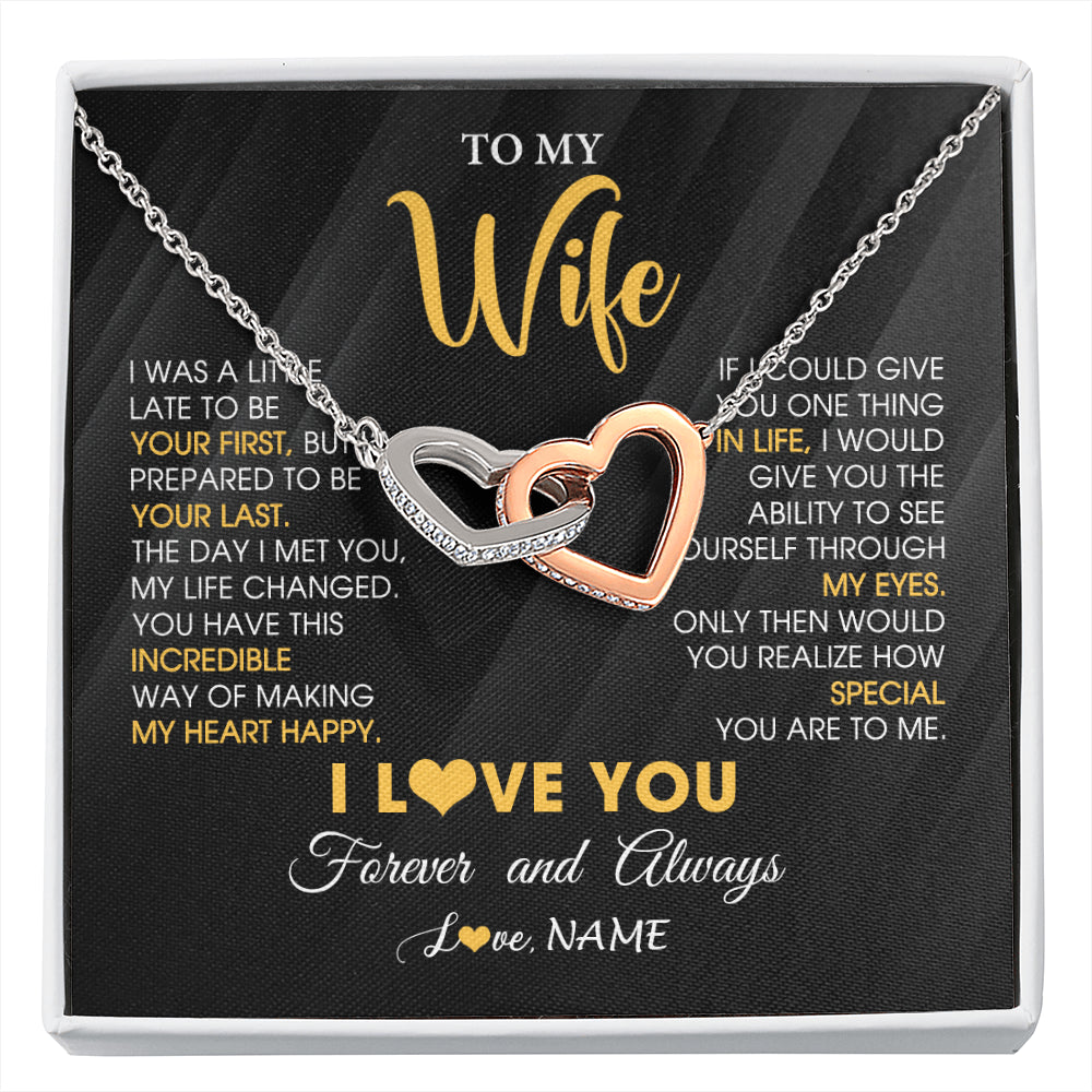 Interlocking Hearts Necklace Stainless Steel & Rose Gold Finish | 1 | Personalized To My Beautiful Wife Necklace From Husband Jewelry Forever Love Wife Birthday Gifts Anniversary Wedding Valentines Day Gift Box Message Card | siriusteestore