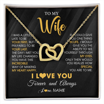 Interlocking Hearts Necklace 18K Yellow Gold Finish | 1 | Personalized To My Beautiful Wife Necklace From Husband Jewelry Forever Love Wife Birthday Gifts Anniversary Wedding Valentines Day Gift Box Message Card | siriusteestore
