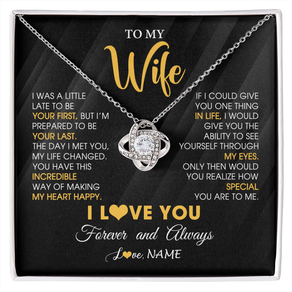 Love Knot Necklace 14K White Gold Finish | 1 | Personalized To My Beautiful Wife Necklace From Husband Jewelry Forever Love Wife Birthday Gifts Anniversary Wedding Valentines Day Gift Box Message Card | siriusteestore