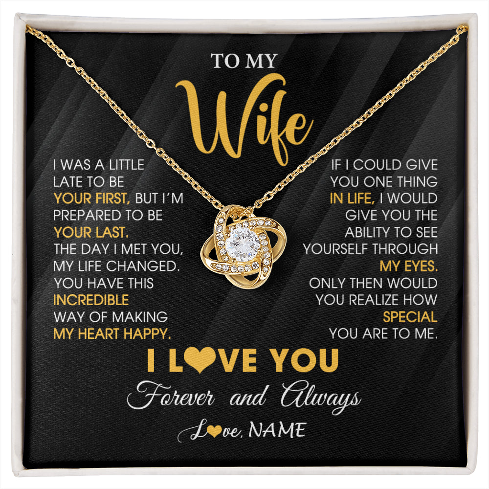 Love Knot Necklace 18K Yellow Gold Finish | 1 | Personalized To My Beautiful Wife Necklace From Husband Jewelry Forever Love Wife Birthday Gifts Anniversary Wedding Valentines Day Gift Box Message Card | siriusteestore