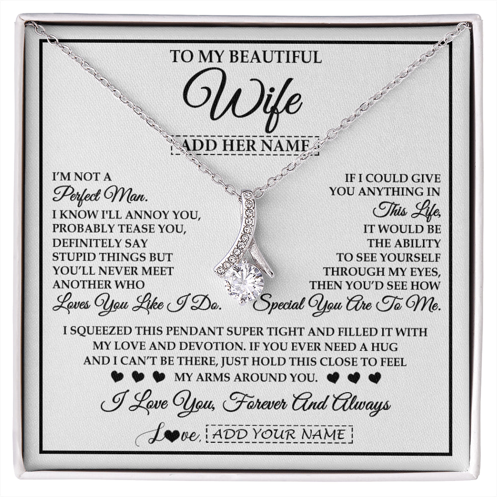 Alluring Beauty Necklace 14K White Gold Finish | 1 | Personalized To My Beautiful Wife Necklace From Husband Love You Like I Do Promise Wife Romantic Birthday Anniversary For Her Christmas Gift Box Message Card | siriusteestore